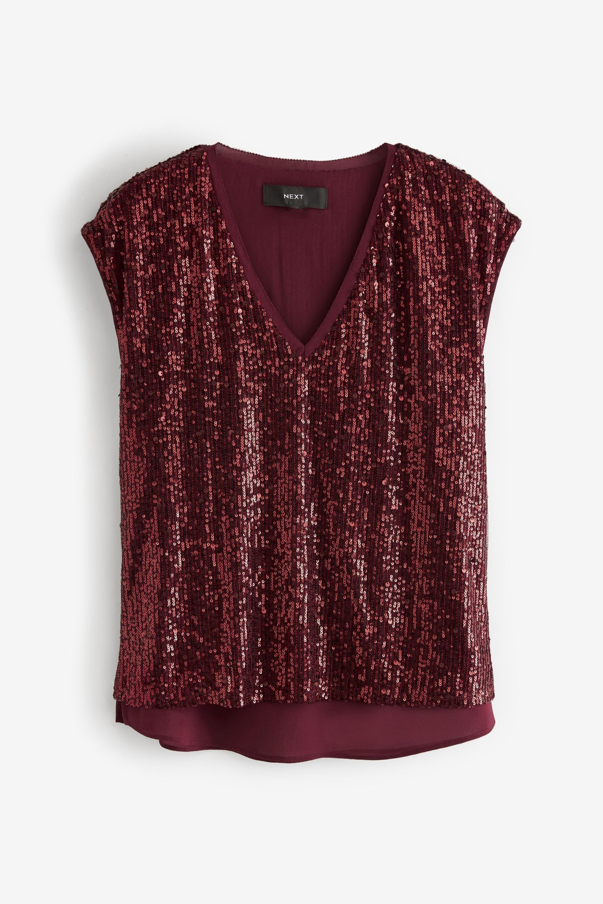 Berry Red Sequin V-Neck Top - Image 1 of 3