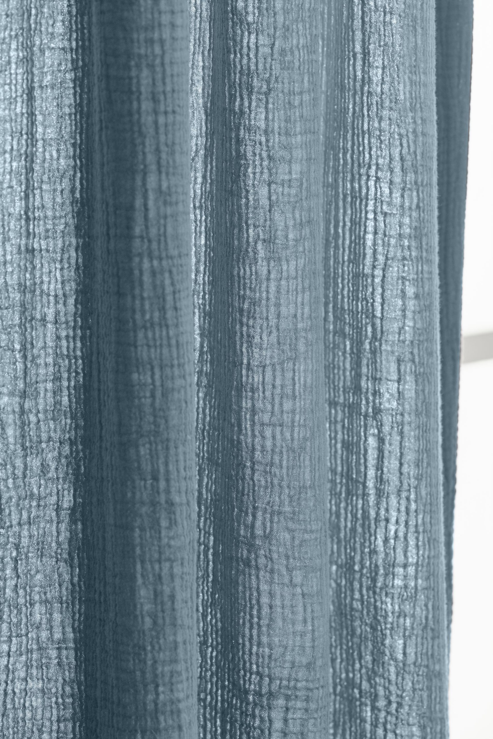 Modern Blue 100% Cotton Crinkle Pencil Pleat Curtains - Image 3 of 5