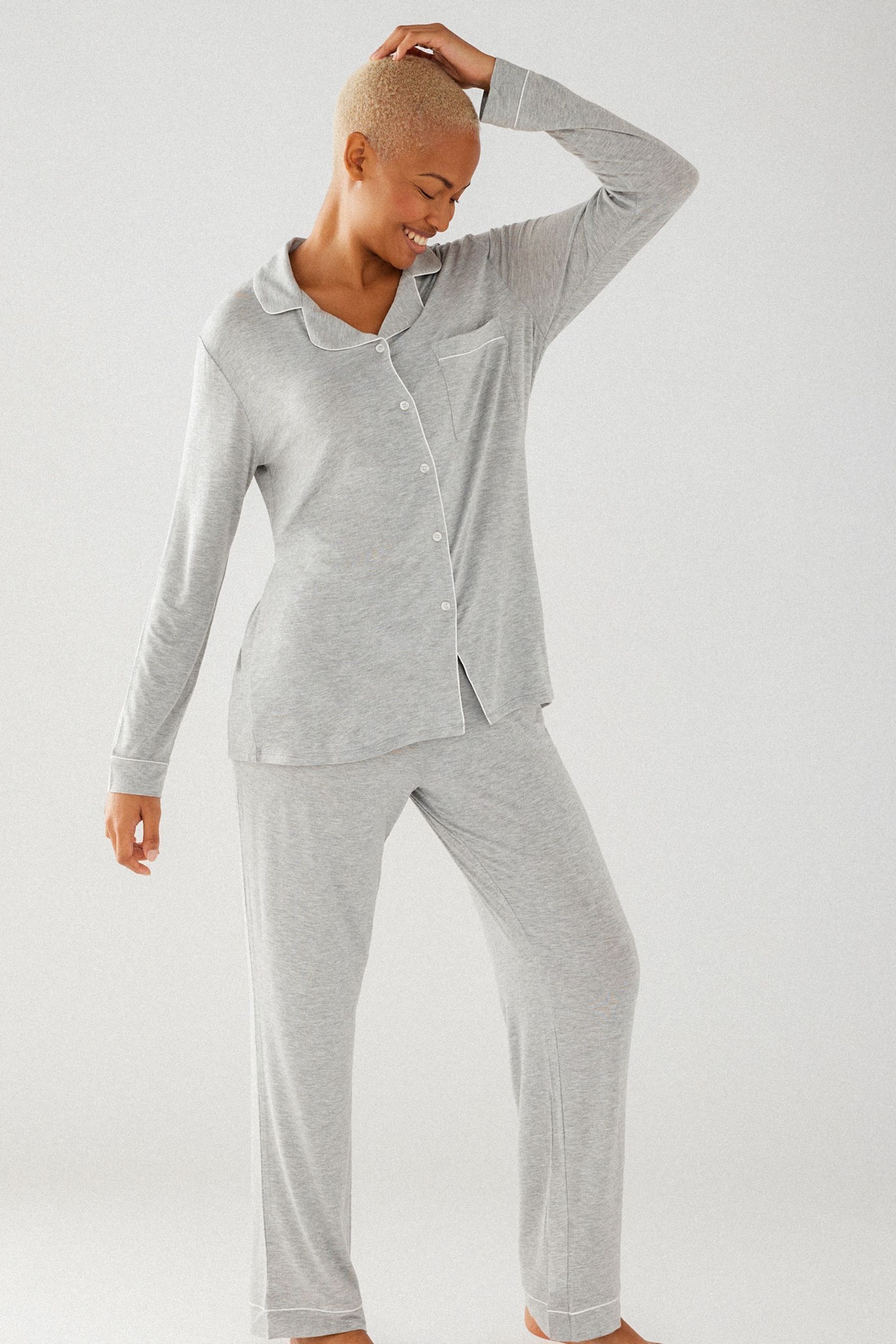 Buy Chelsea Peers Grey Button Up Long Pyjamas Set from Next Luxembourg