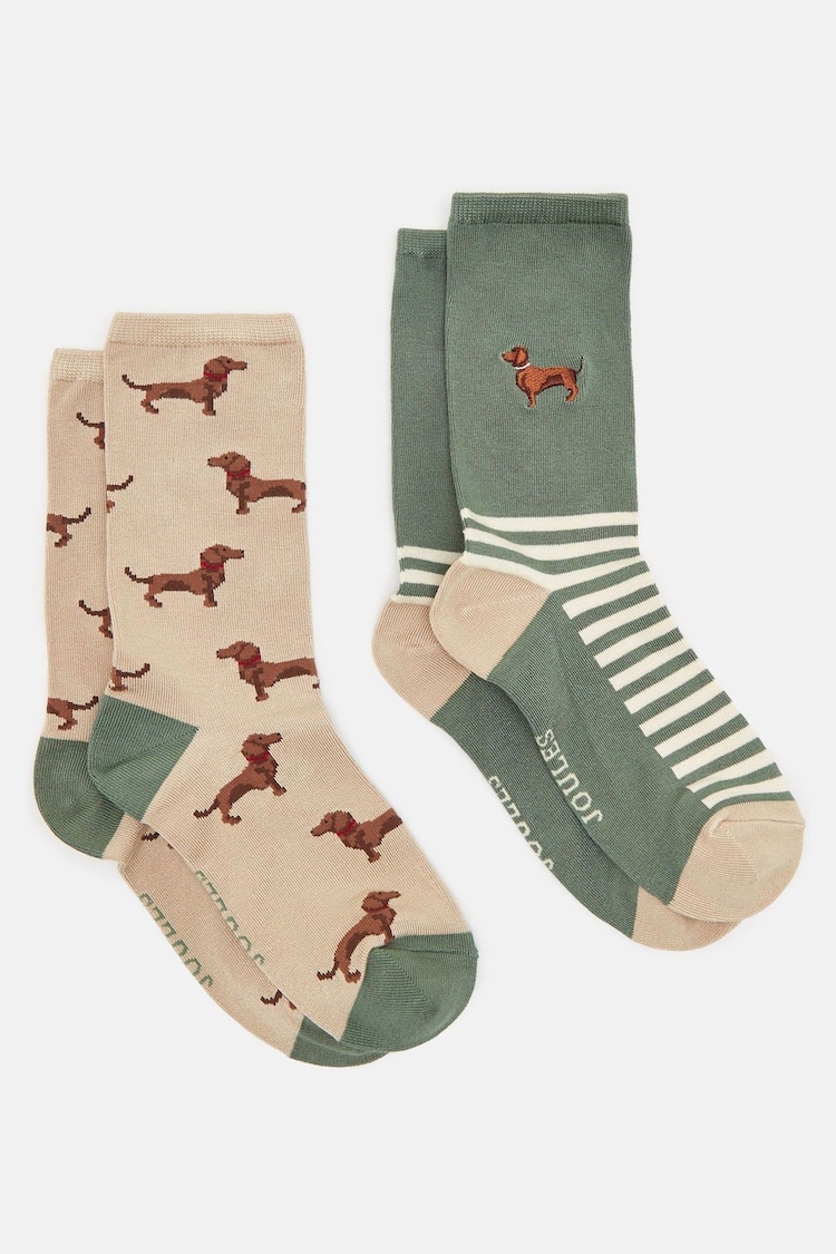 Joules Women's Everyday Green/Ecru 2 Pack Socks (size 4-8) - Image 1 of 3