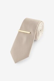 Neutral Brown Paisley Textured Tie And Clips 2 Pack - Image 3 of 7