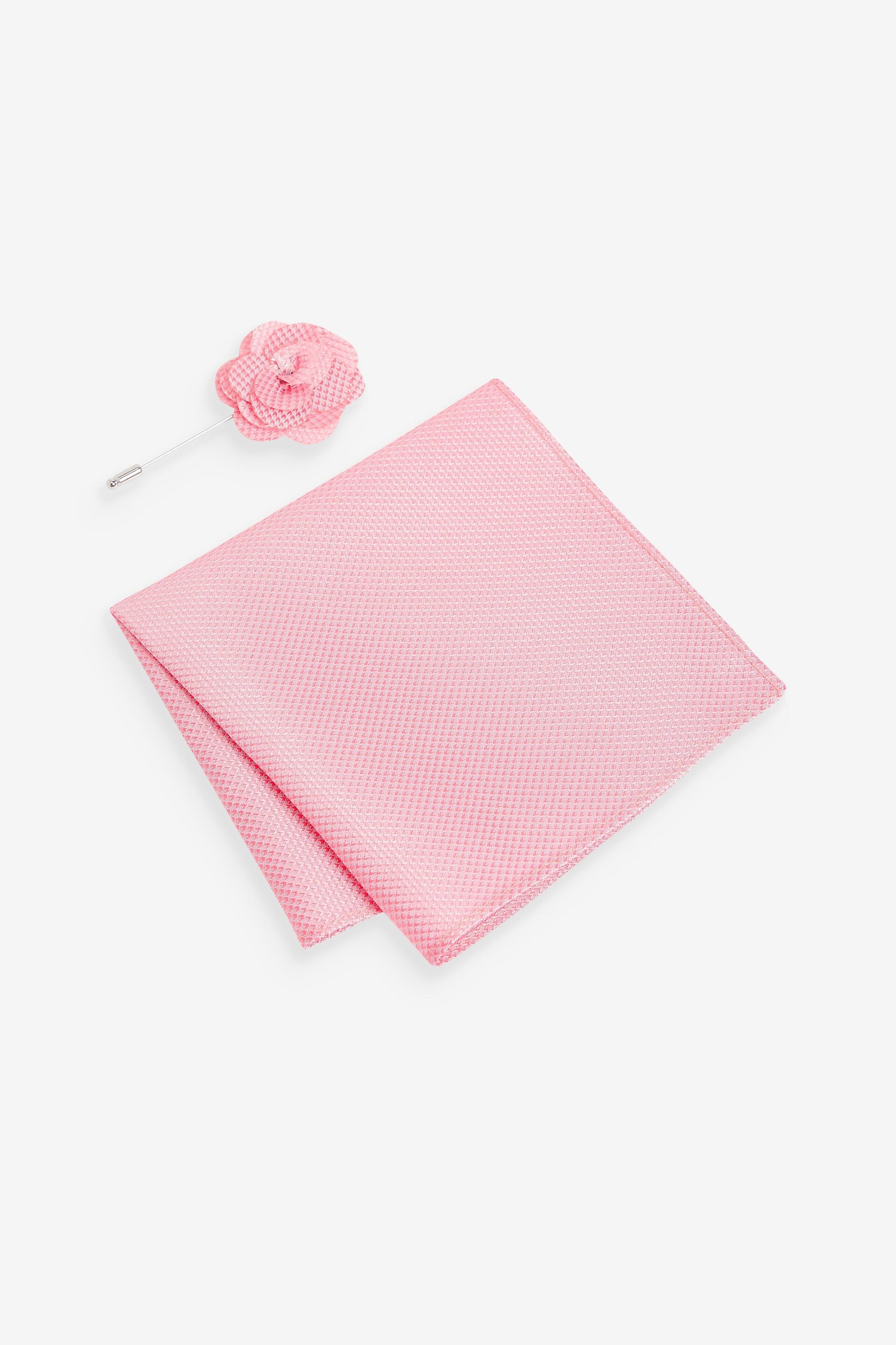 Coral Pink Textured Silk Lapel Pin And Pocket Square Set - Image 1 of 3