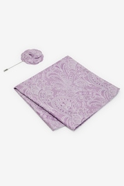 Lilac Purple Textured Paisley Tie, Pocket Square And Pin Set - Image 4 of 7