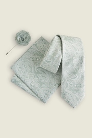 Sage Green Textured Paisley Tie, Pocket Square And Pin Set - Image 2 of 7