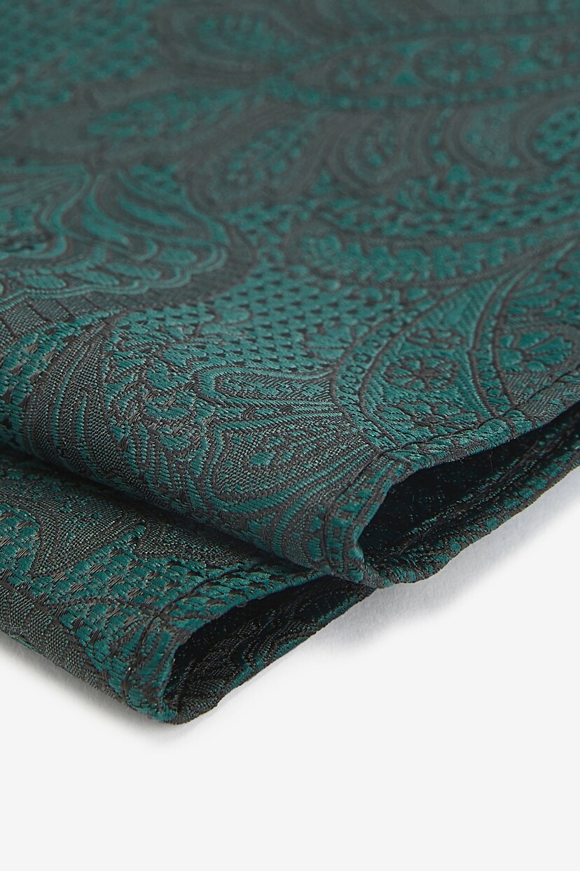 Forest Green Textured Paisley Tie, Pocket Square And Pin Set - Image 5 of 7