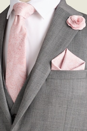 Light Pink Textured Paisley Tie, Pocket Square And Pin Set - Image 7 of 7