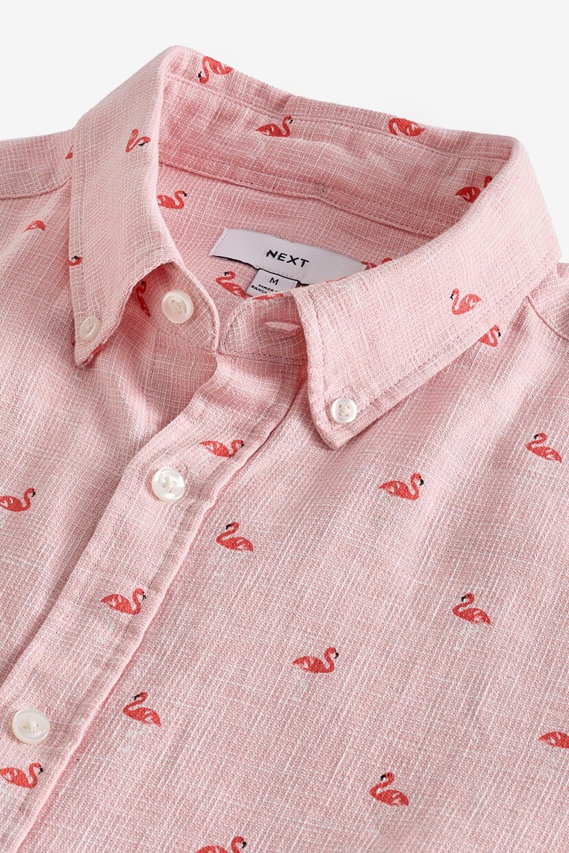 Pink Linen Blend Printed Short Sleeve Shirt - Image 7 of 8