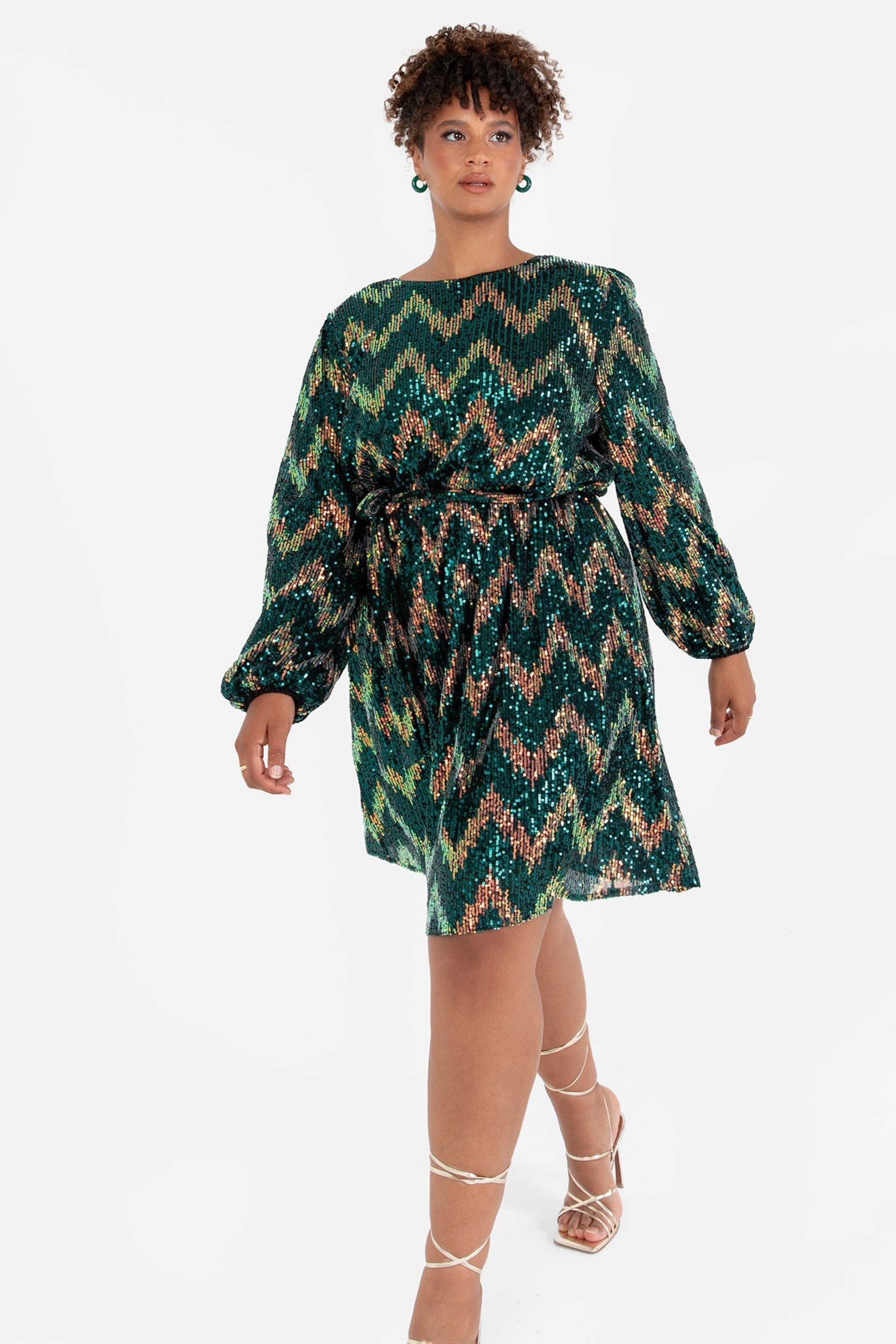 Zig Zag Long Sleeve Mini Dress - Image 5 of 6