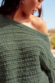 Green Knitted Long Sleeve Off The Shoulder Top - Image 2 of 6