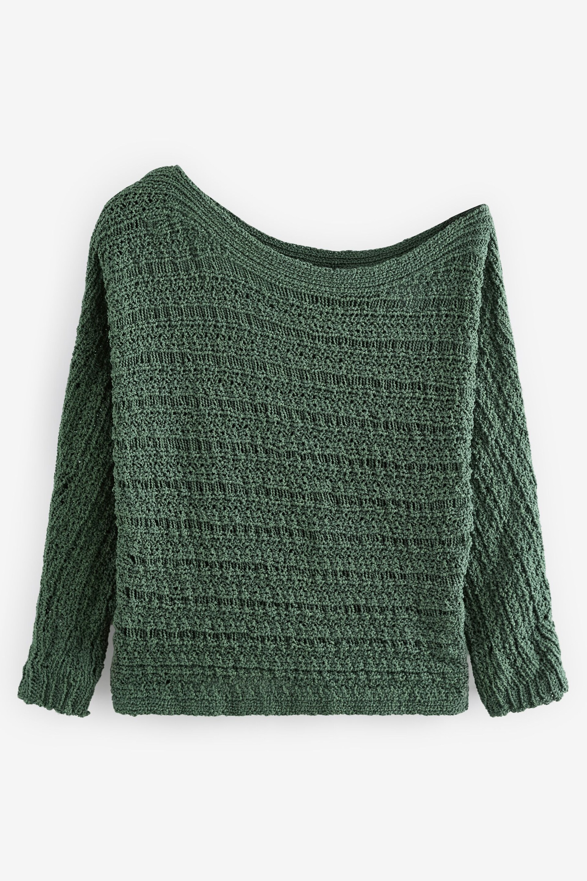 Green Knitted Long Sleeve Off The Shoulder Top - Image 5 of 6