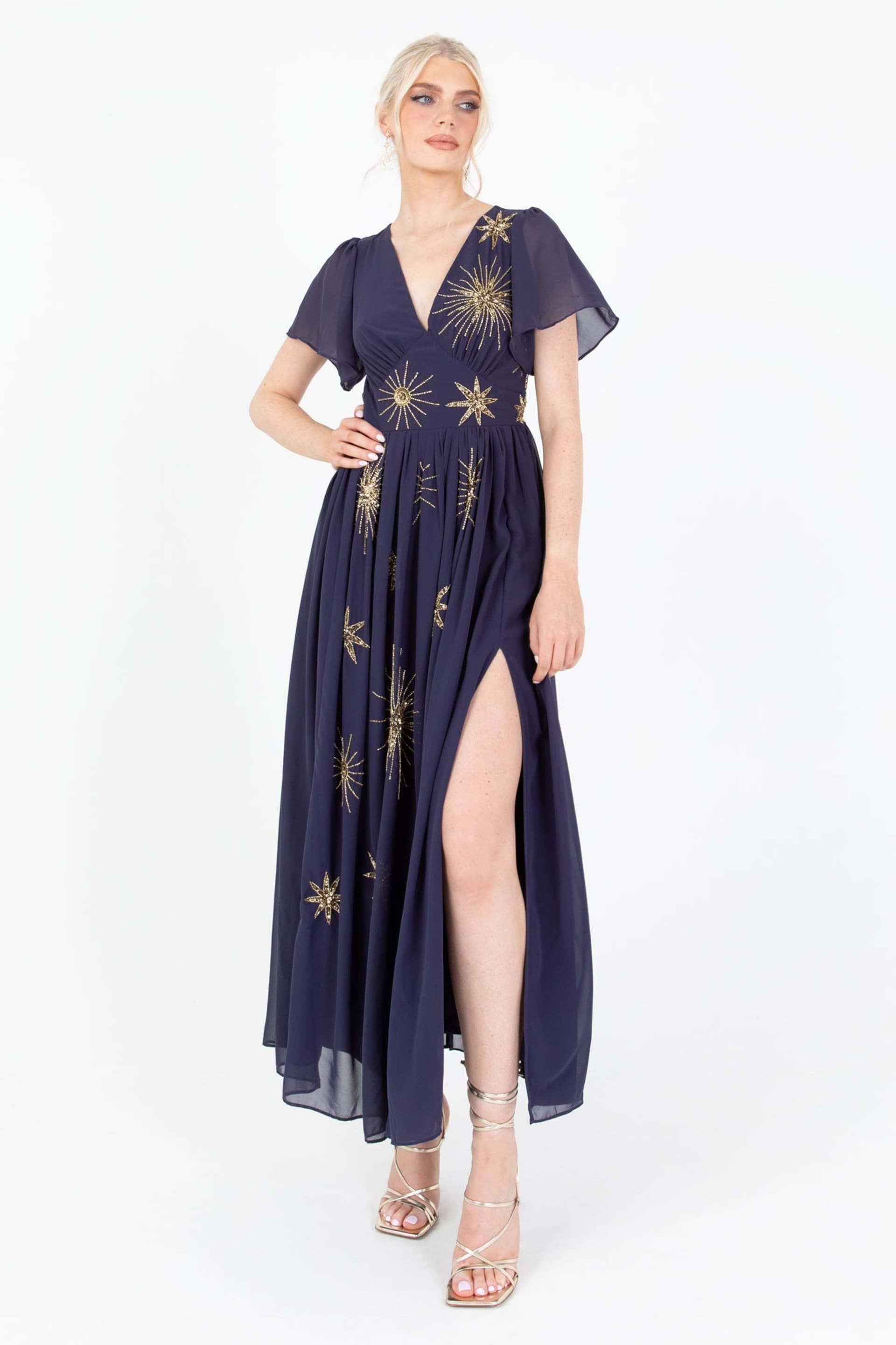 Lovedrobe Blue Star Embellished Split Front Maxi Dress - Image 1 of 5