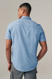 Blue 100% Cotton Textured Short Sleeve Western Shirt - Image 3 of 8