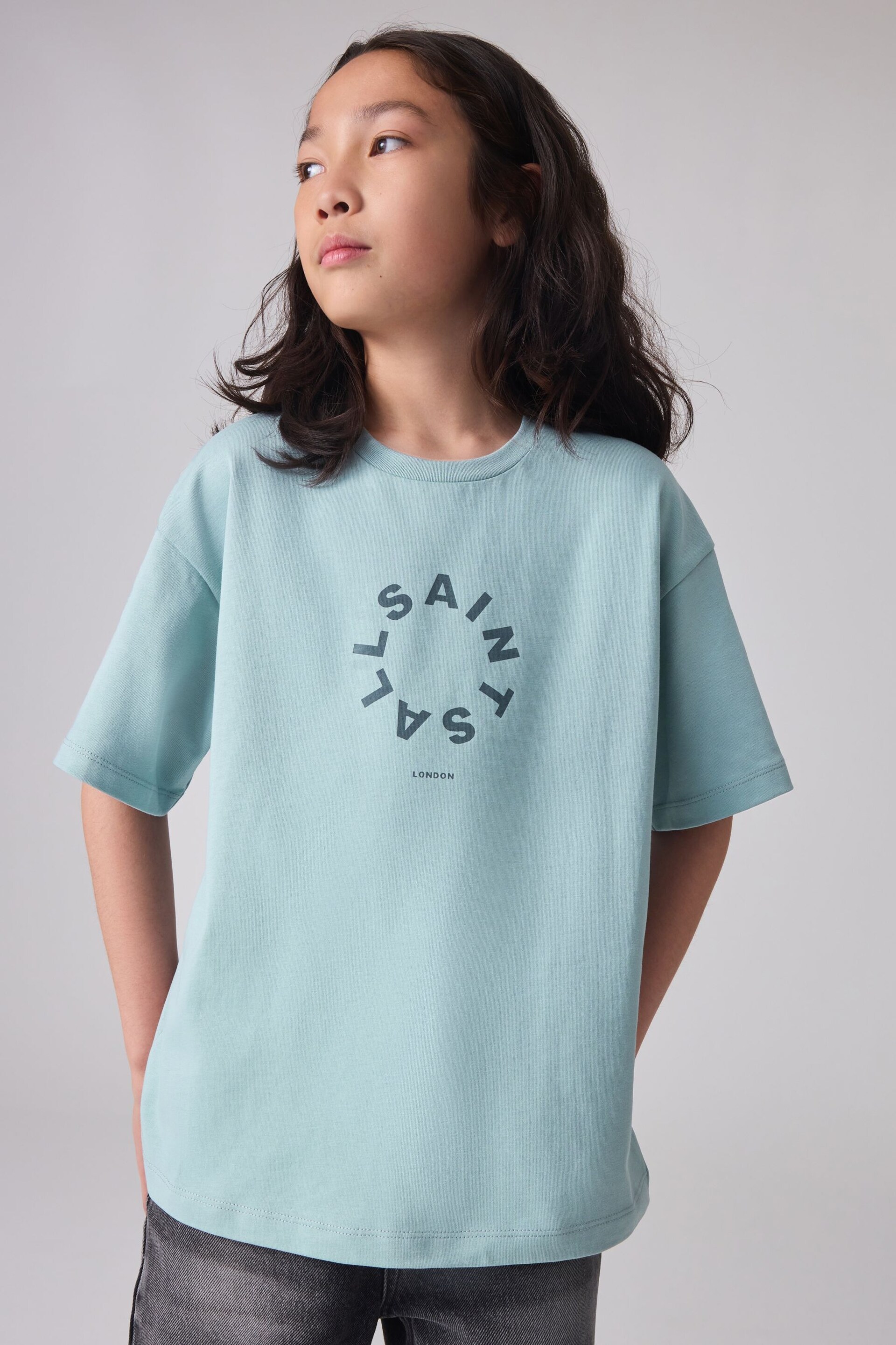 smALLSAINTS Pale Blue Tierra Oversized Crew Logo T-Shirt - Image 1 of 4