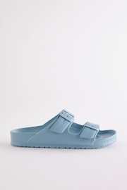 Blue EVA Double Strap Flat Slider Sandals With Adjustable Buckles - Image 2 of 5