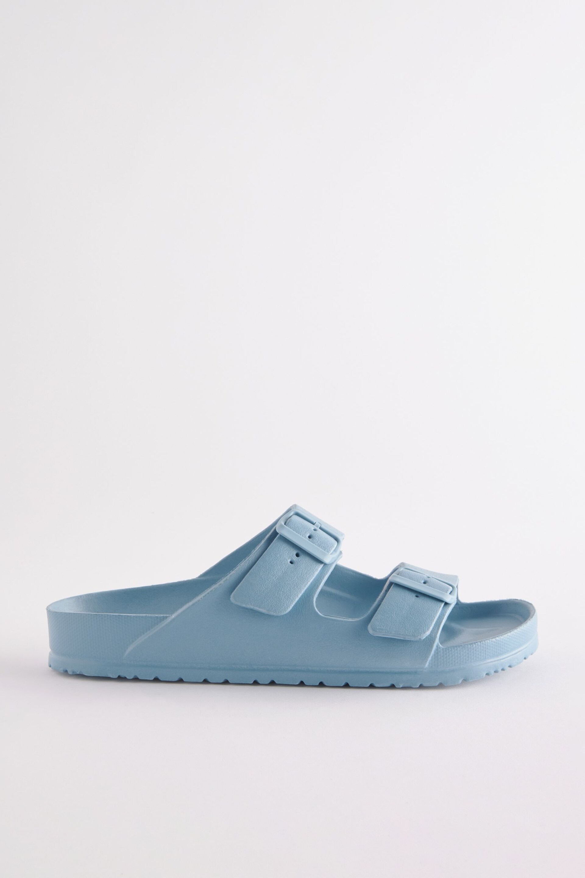 Blue EVA Double Strap Flat Slider Sandals With Adjustable Buckles - Image 2 of 5