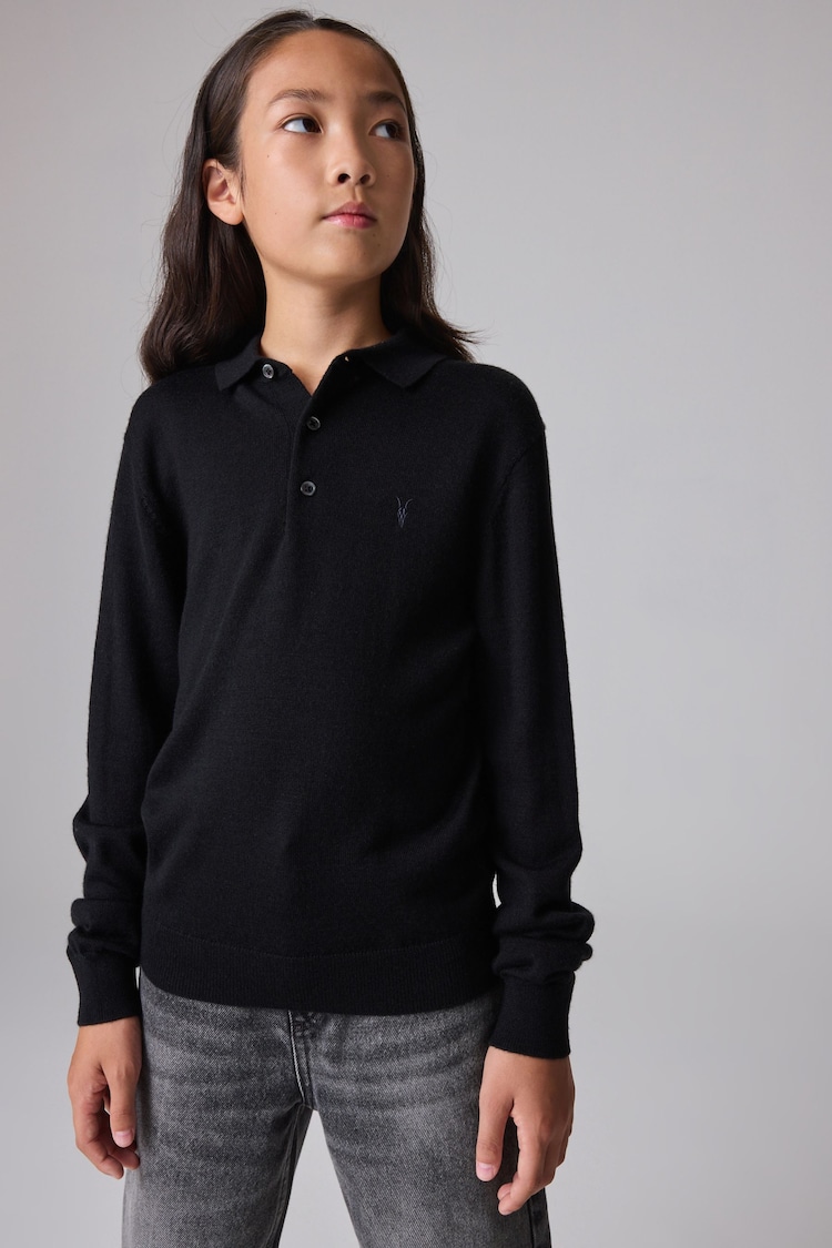 smALLSAINTS Black Boys Mode Long Sleeve Knitted Polo Shirt - Image 1 of 7