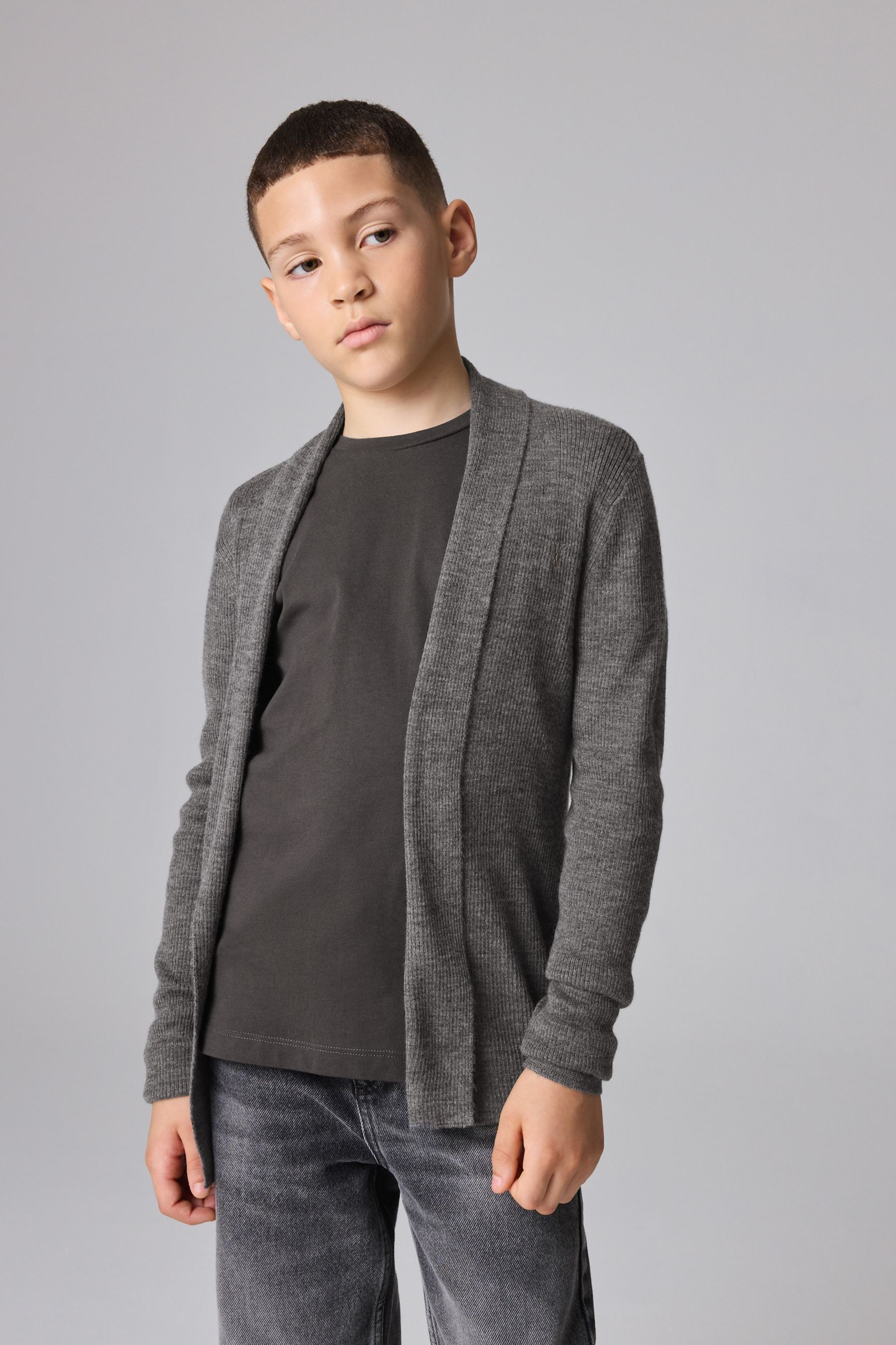 smALLSAINTS Grey Brown Boys Mode 100 Cotton Cardigan and T Shirt Set