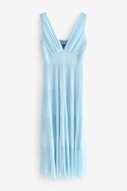 Light Blue Sleeveless V-Neck Plisse Tiered Maxi Dress - Image 5 of 6