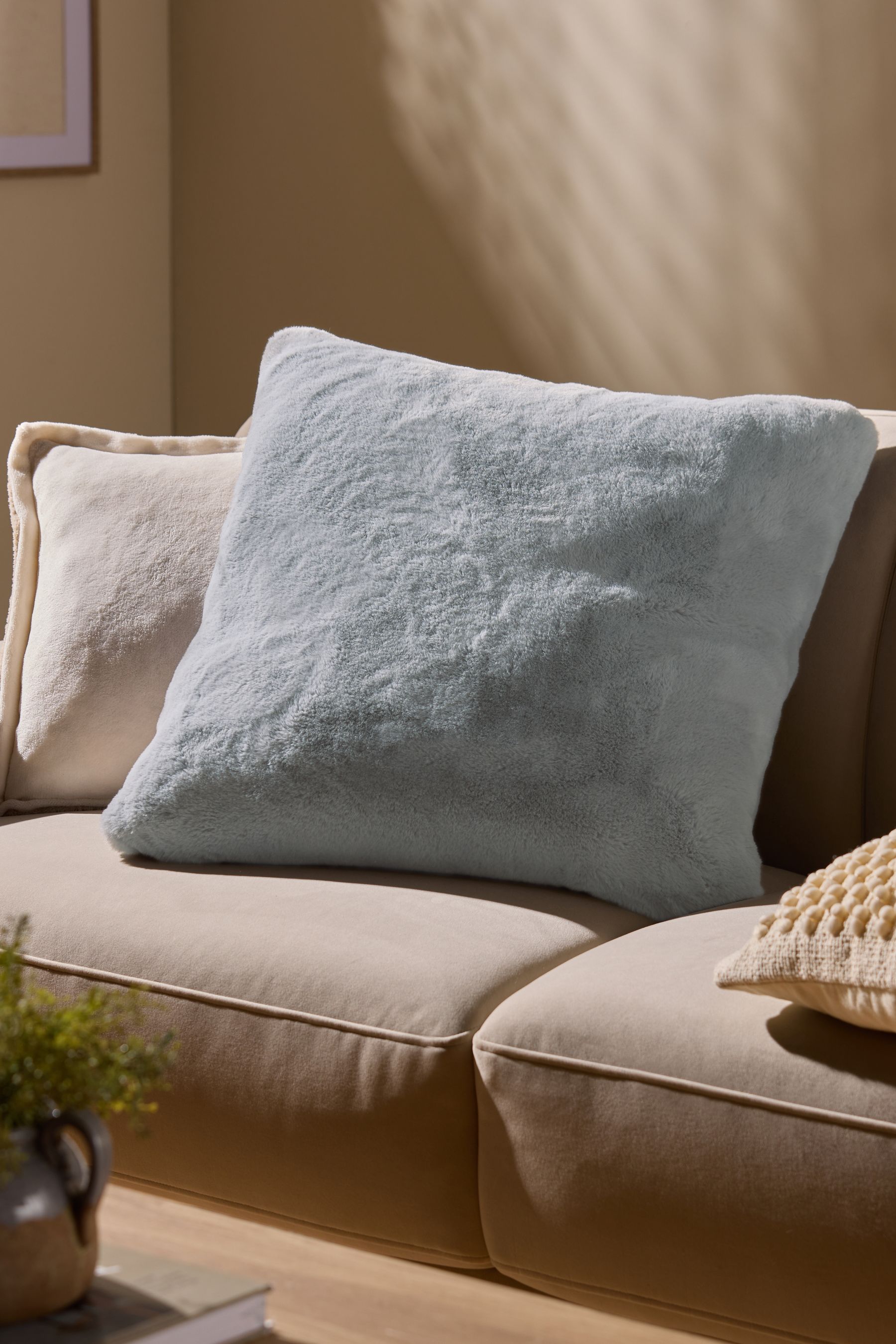 Buy Grey Soft To Touch Plush 59 x 59cm Faux Fur Cushion from Next Luxembourg