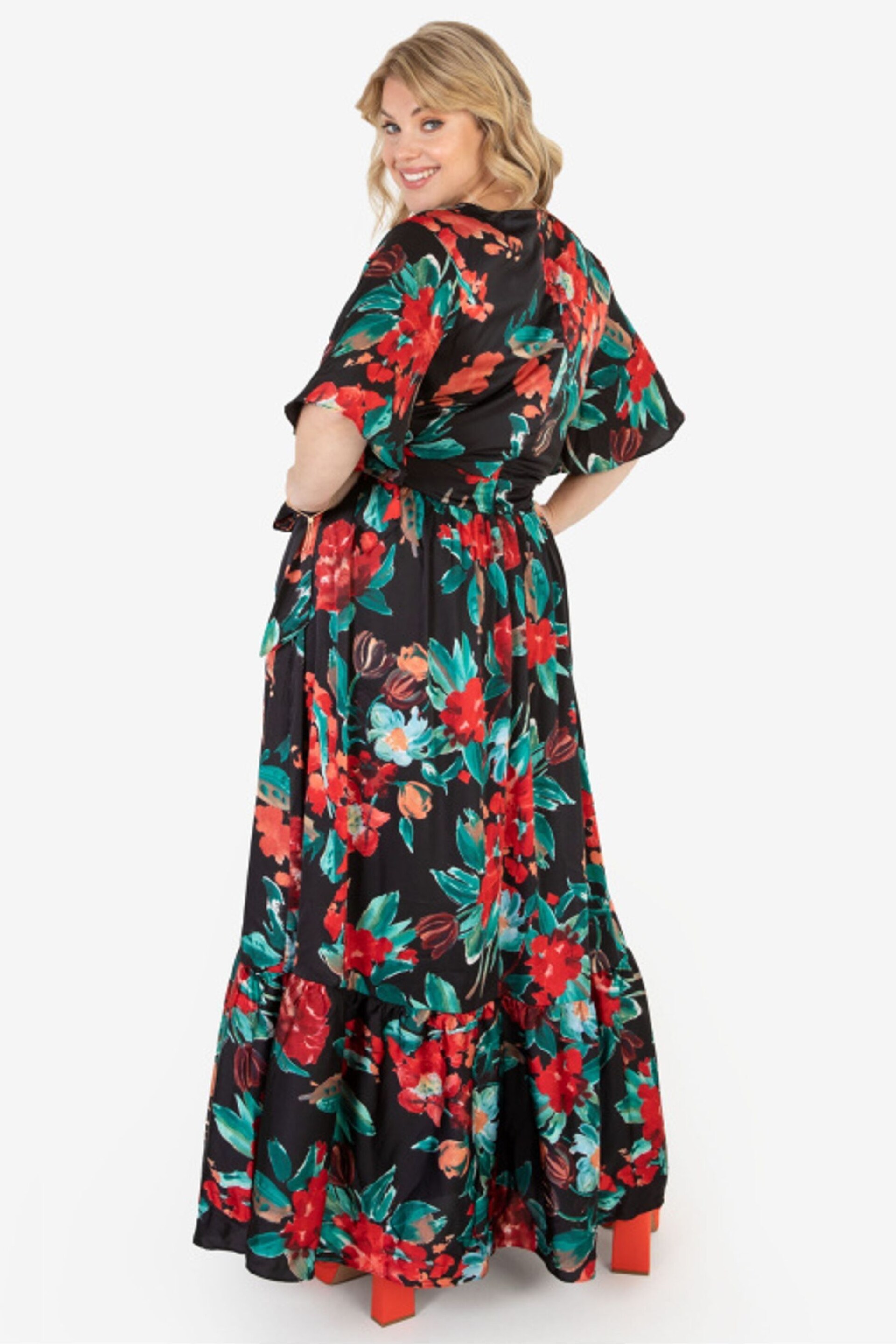 Lovedrobe Black Floral Faux Wrap Maxi Dress - Image 2 of 5