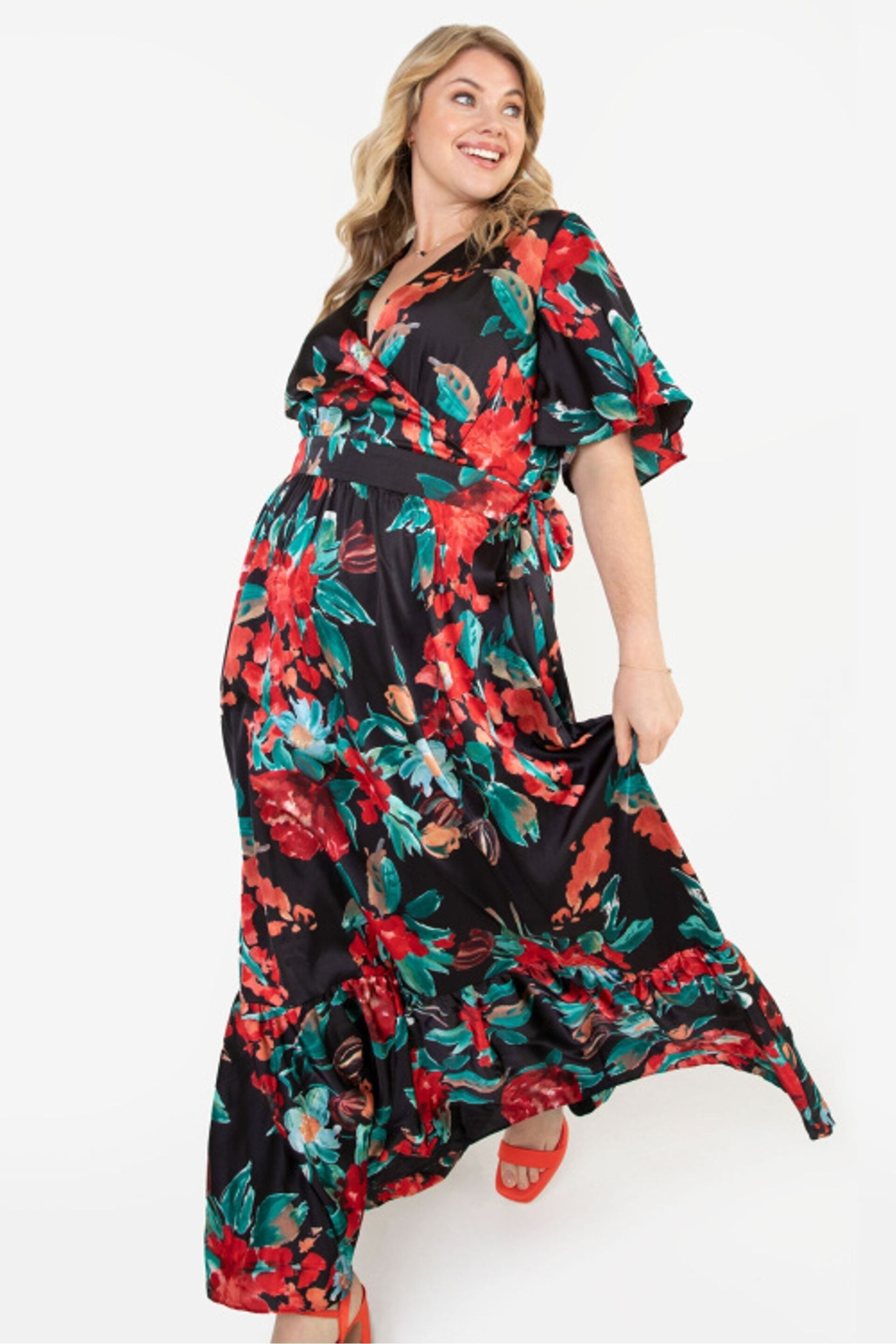 Lovedrobe Black Floral Faux Wrap Maxi Dress - Image 3 of 5