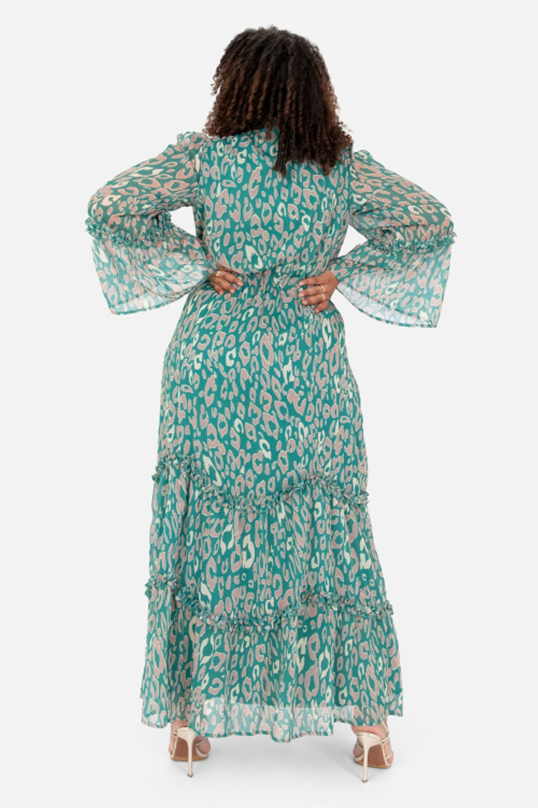 Buy Lovedrobe Green Animal Print Tie Neck Maxi Dress from Next Luxembourg
