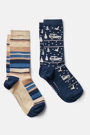 Joules Men's Kingsbury Navy/Oatmeal 2 Pack Socks (size 7-12) - Image 1 of 3