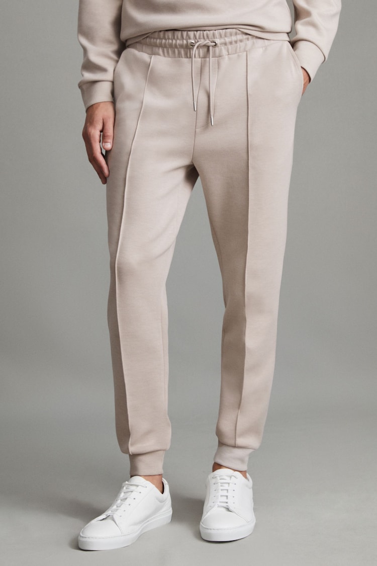 Reiss Oatmeal Premier Interlock Jersey Drawstring Joggers - Image 1 of 6