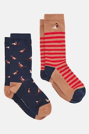 Joules Men's Kingsbury Tan/Navy 2 Pack Socks (size 7-12) - Image 1 of 3