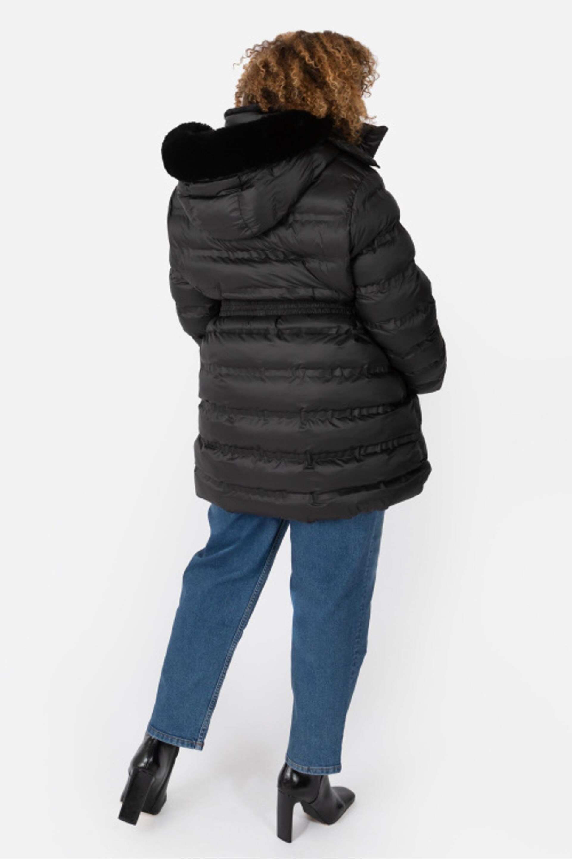 Lovedrobe Belted Padded Coat with Faux Fur Trim Hood - Image 2 of 6