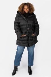 Lovedrobe Belted Padded Coat with Faux Fur Trim Hood - Image 3 of 6