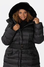 Lovedrobe Belted Padded Coat with Faux Fur Trim Hood - Image 6 of 6