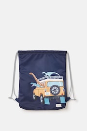 Joules Boys' Adventurer Navy Blue Dinosaur Drawstring Bag - Image 1 of 3