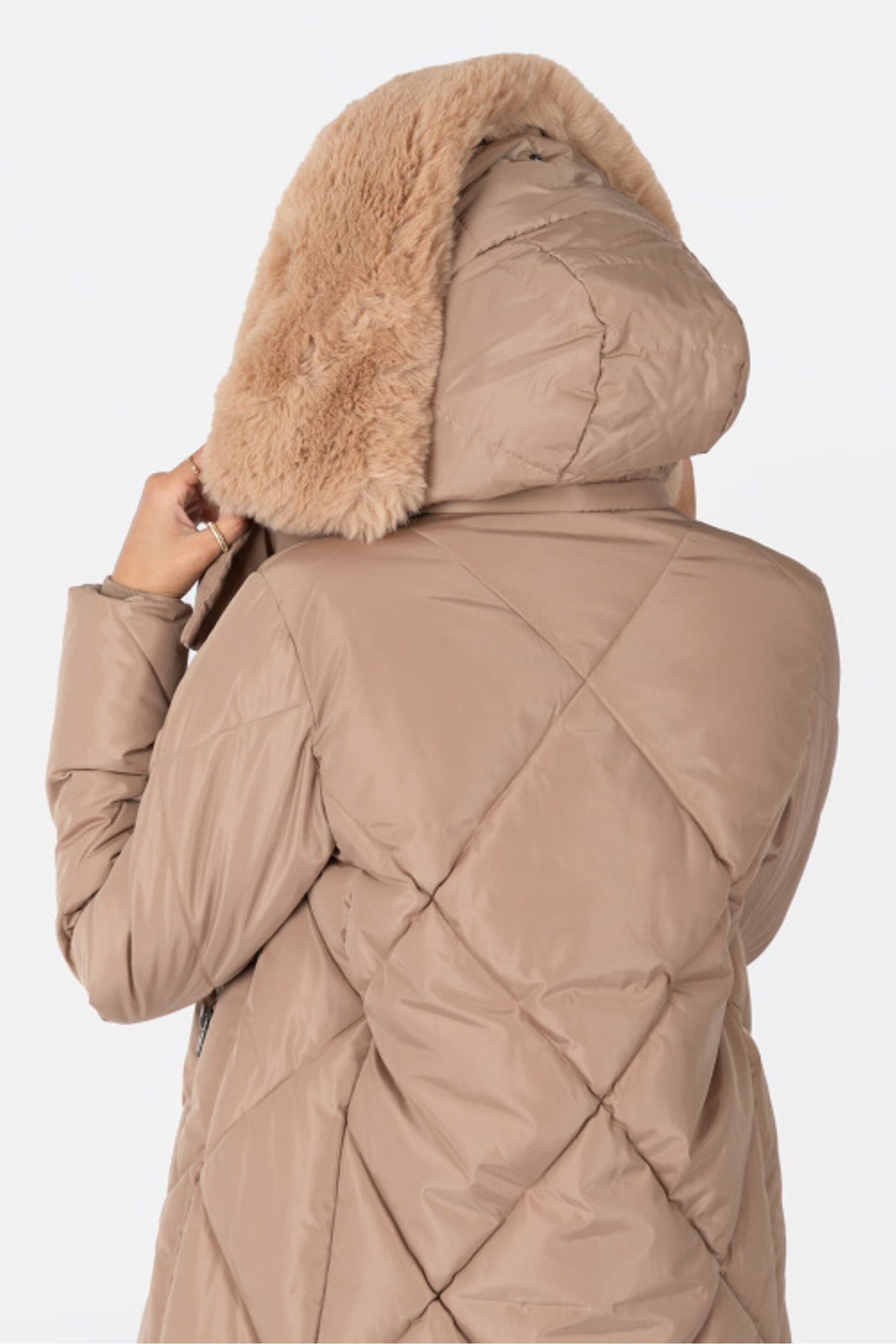 Longline Padded Coat with Faux Fur Trim Removable Hood - Image 5 of 6