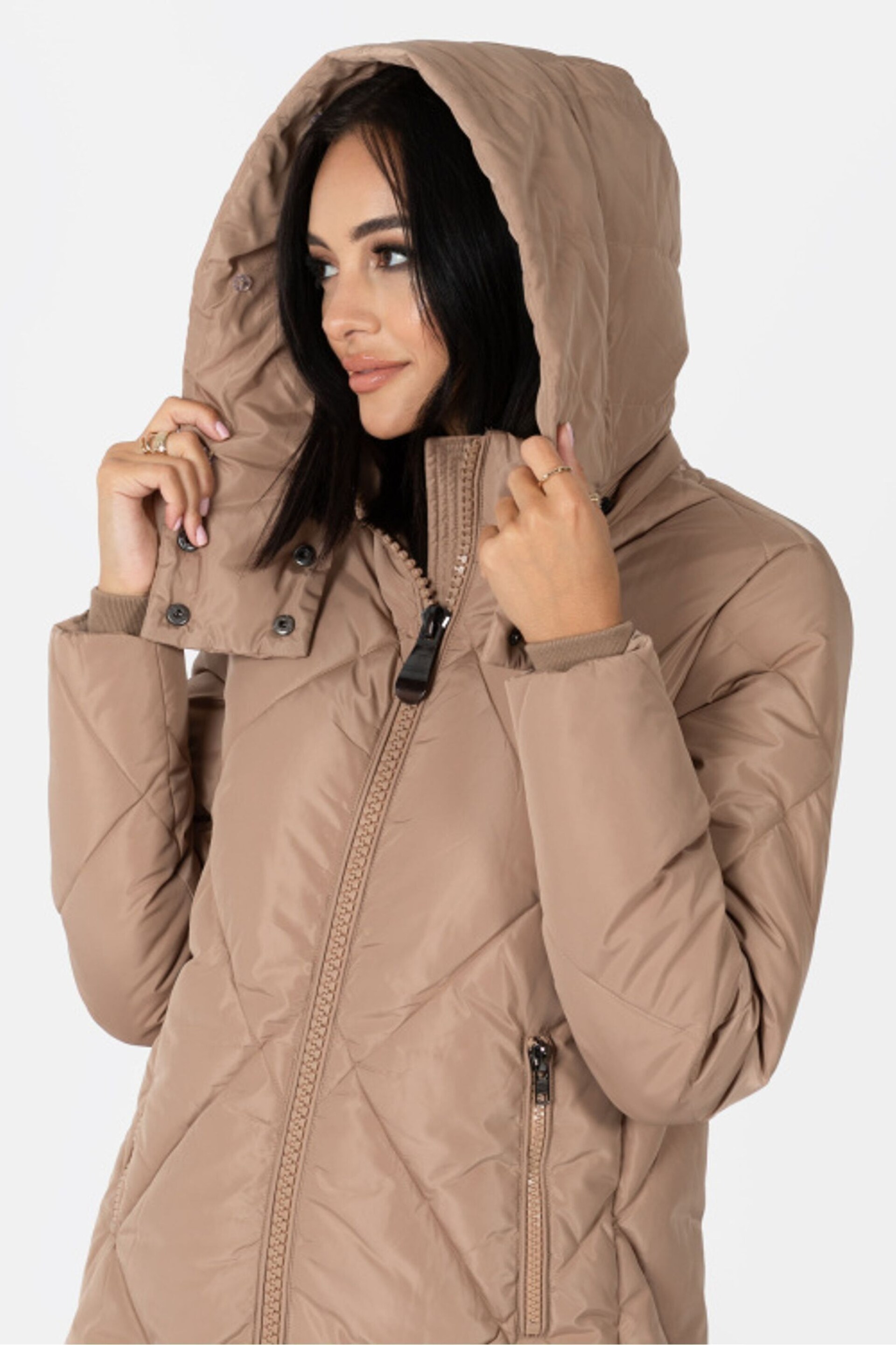 Longline Padded Coat with Faux Fur Trim Removable Hood - Image 6 of 6