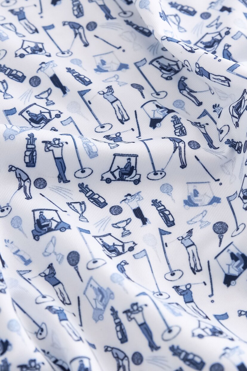 White/Blue Print Golf Polo Shirt - Image 8 of 8