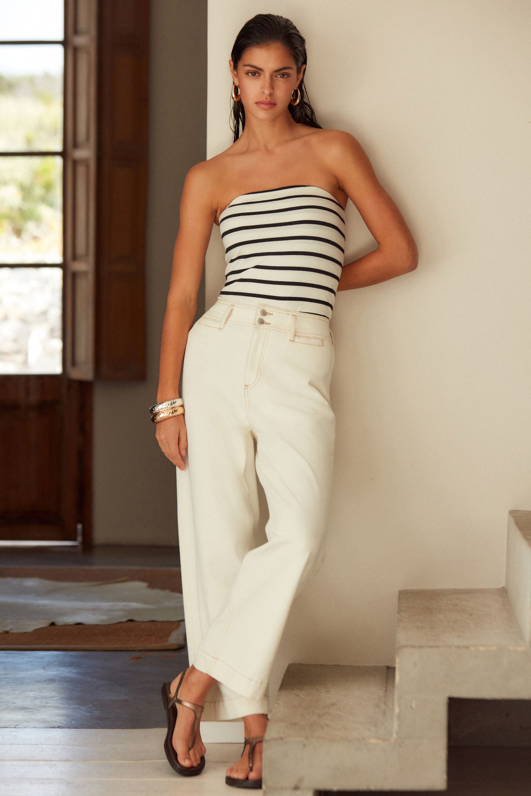 Ecru cropped jeans outlet