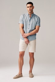 Blue Linen Blend Printed Short Sleeve Shirt - Image 2 of 7