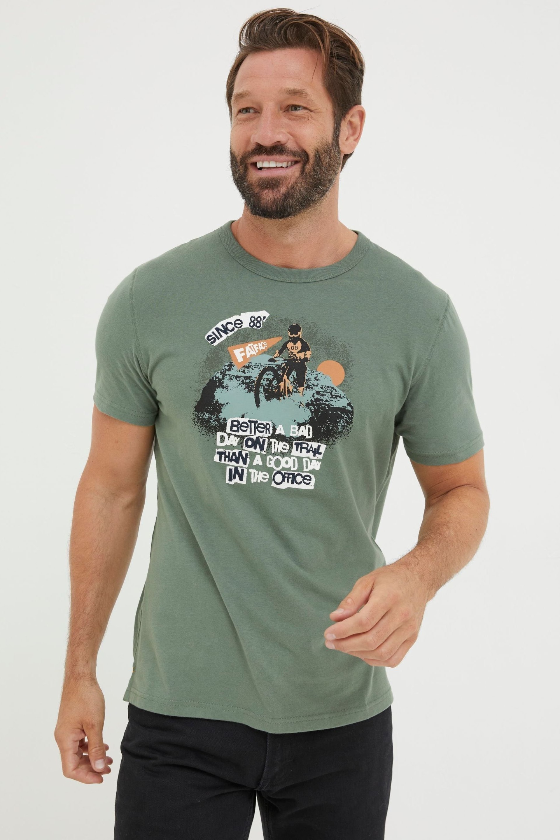 FatFace Green A Bad Day Trail T-Shirt - Image 1 of 5
