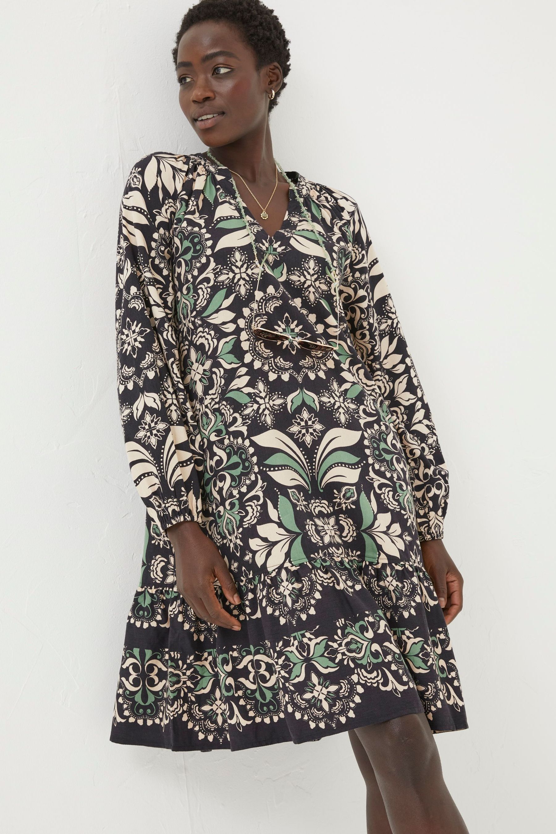 Buy FatFace Black Amy Mosaic Leaf Tunic Dress from Next Luxembourg