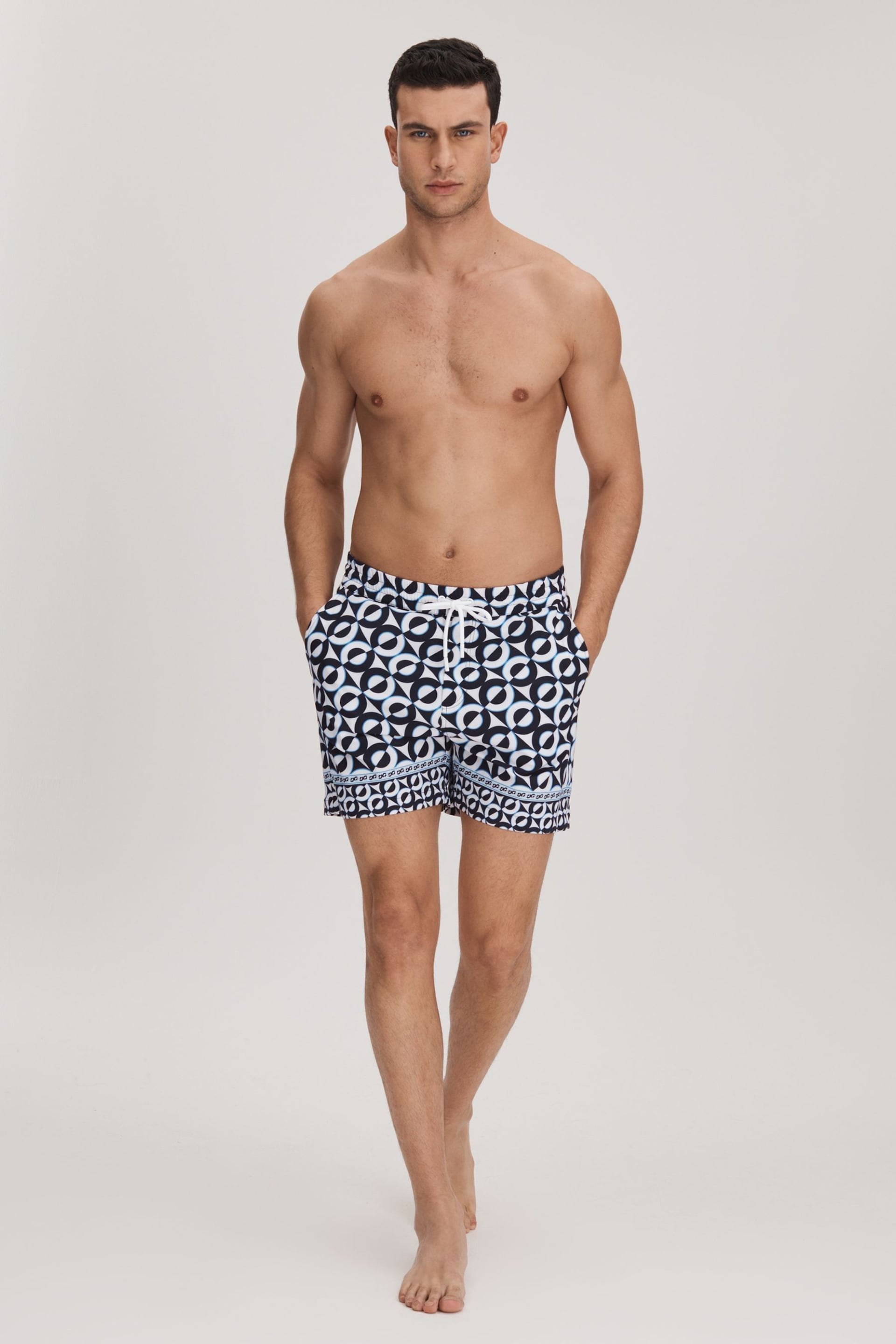 Reiss Lapis Blue Fitzroy Printed Drawstring Swim Shorts - Image 3 of 6