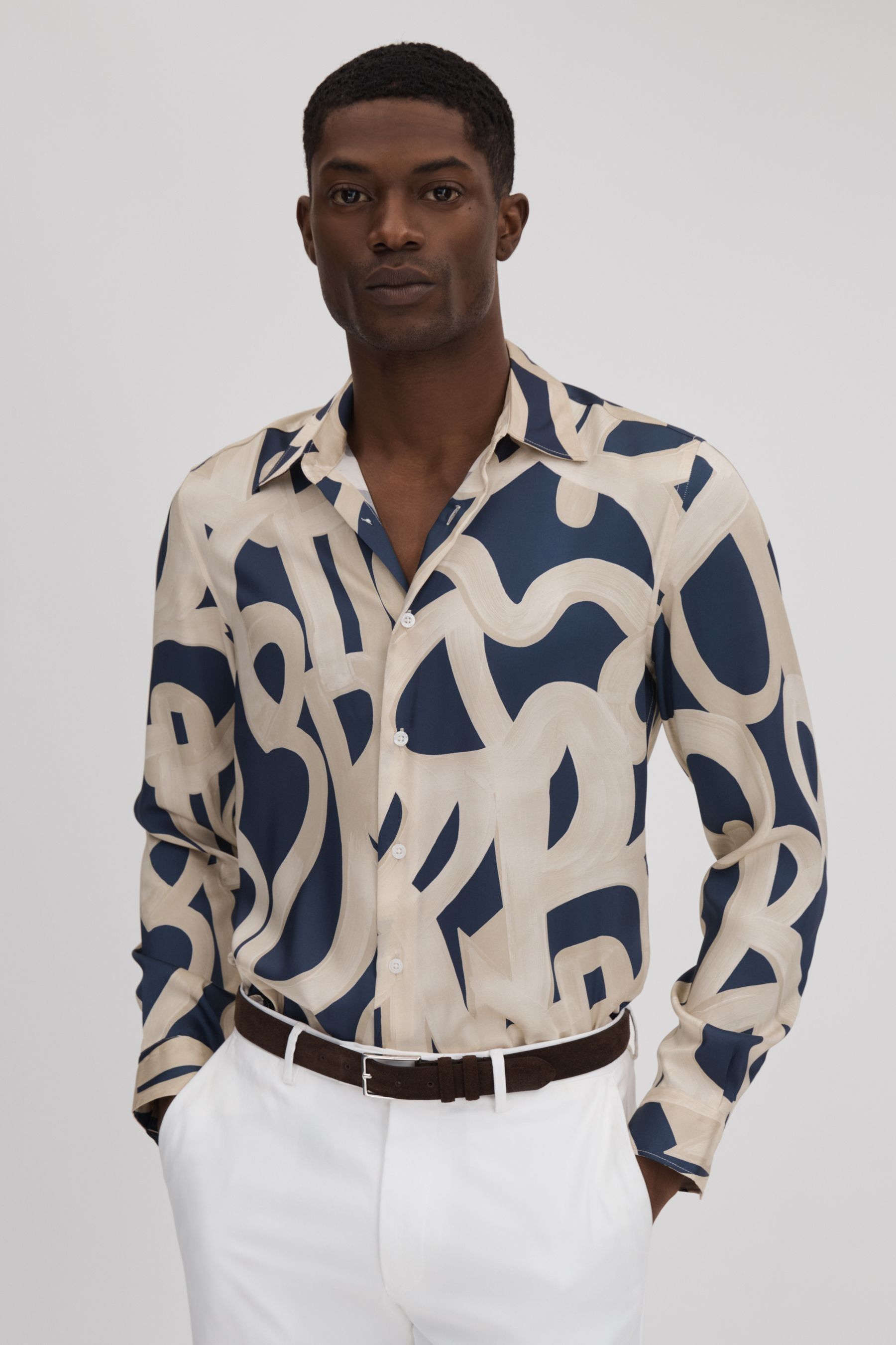 Buy Reiss Navy Ecru Jude Painted Button Through Shirt from the Next UK online shop