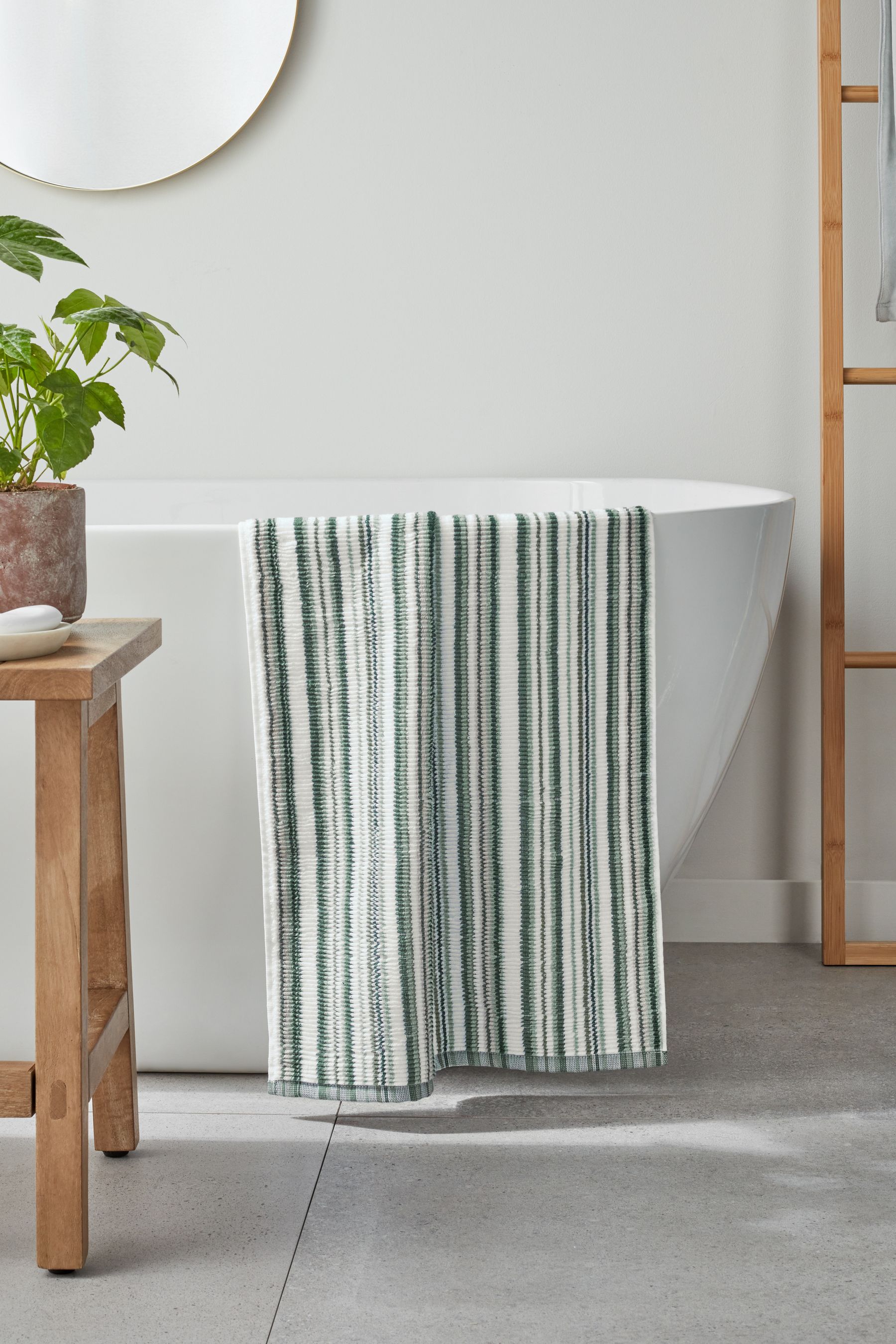Buy Green Sage Stripe Sage Wave 100 Cotton Towels from the Next UK online shop