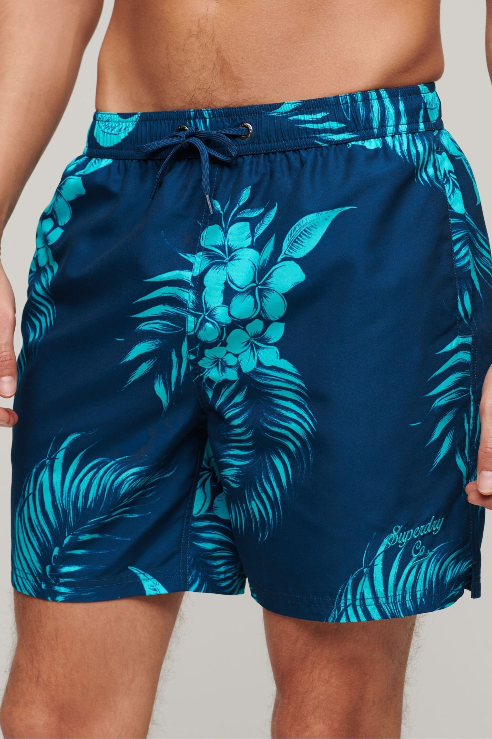 Superdry Blue Hawaiian Print 17 Swim Shorts - Image 2 of 6