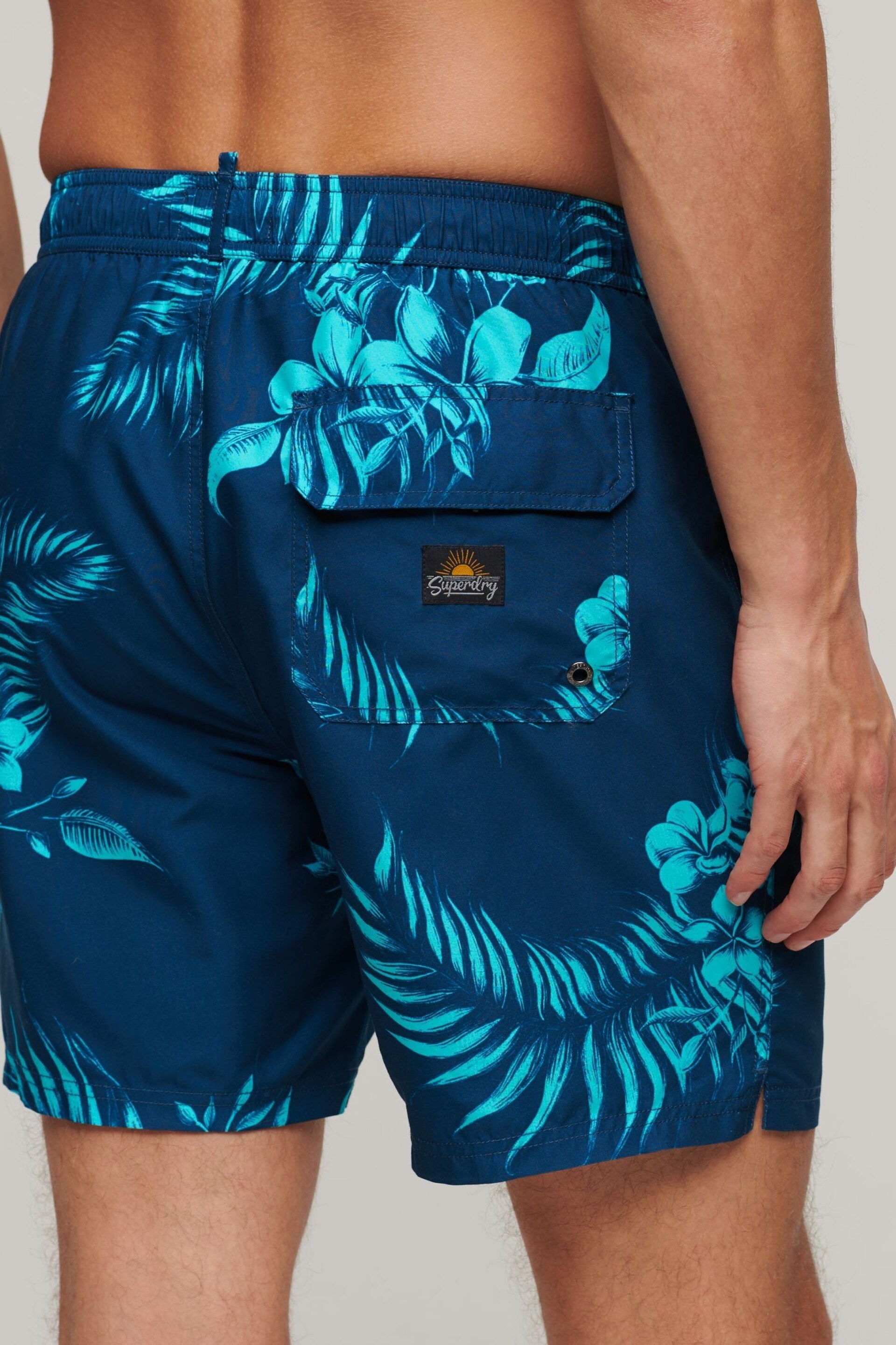 Superdry Blue Hawaiian Print 17 Swim Shorts - Image 3 of 6