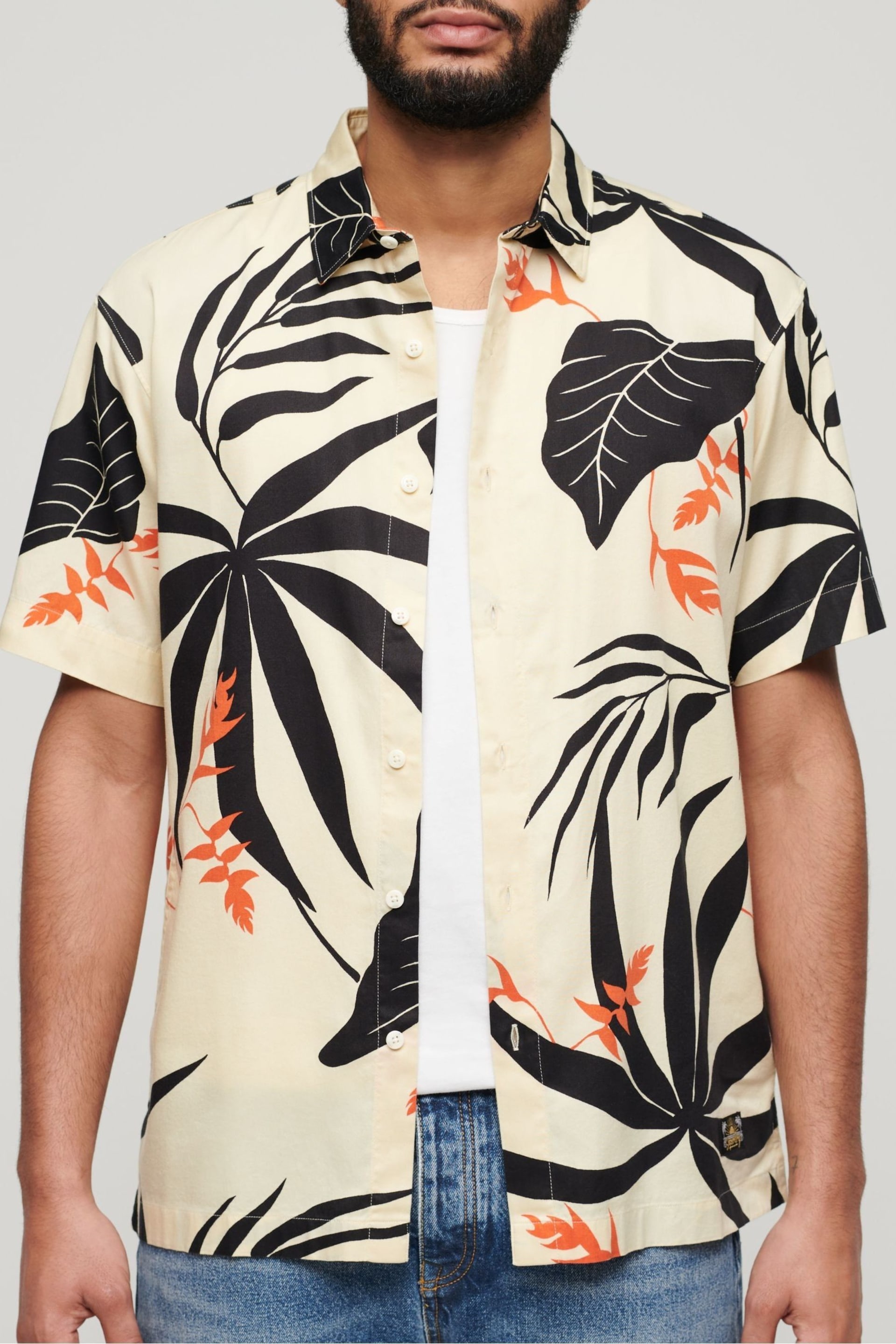 Superdry Cream Short Sleeve Hawaiian Printed Shirt - Image 4 of 7