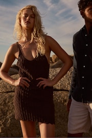 Superdry Brown Crochet Cami Mini Dress - Image 1 of 4