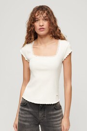 Superdry White Essential Square Neck Short Sleeve T-Shirt - Image 1 of 3