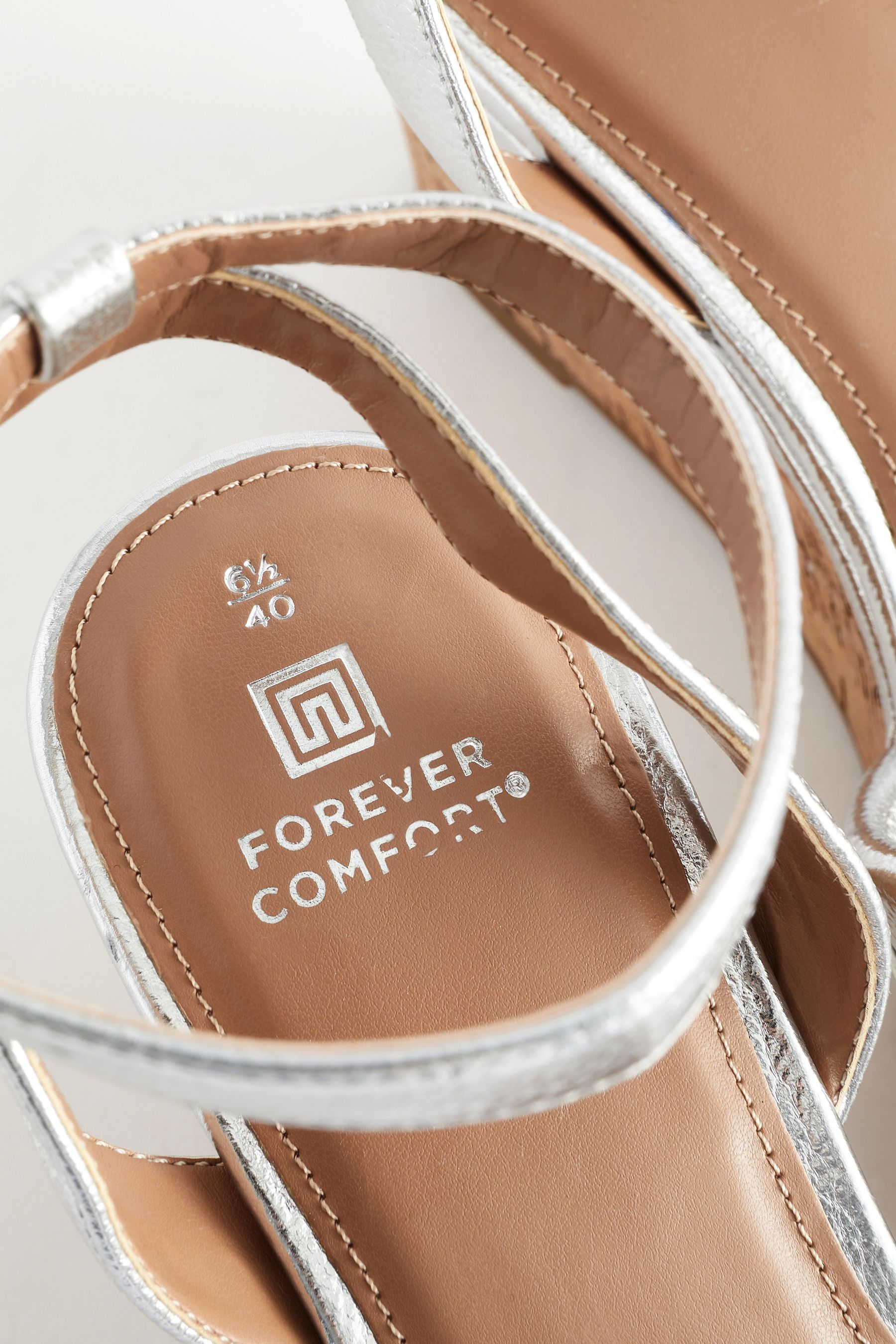 Silver Extra Wide Fit Forever Comfort Double Strap Wedges