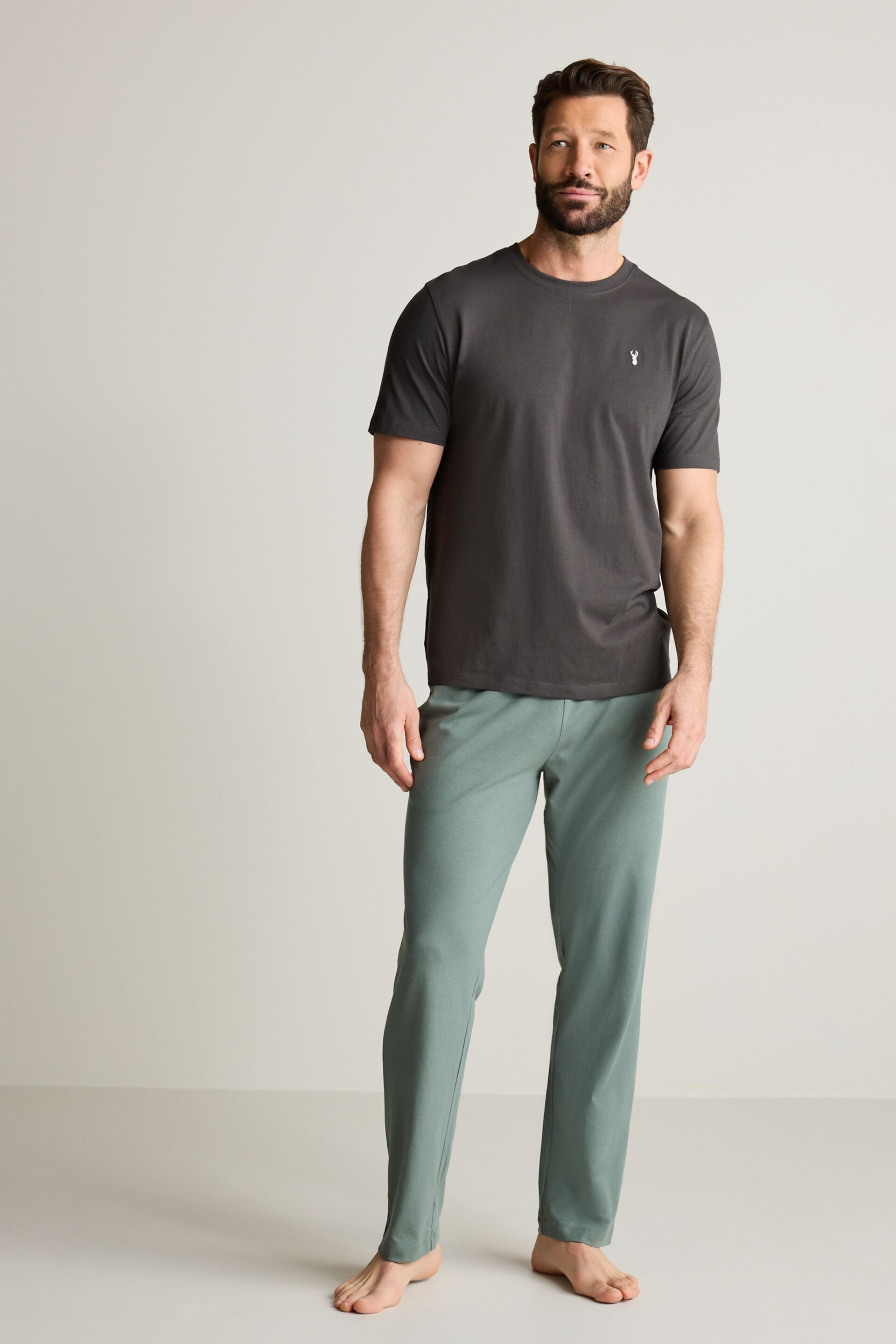 Grey/Sage Green Short Sleeve Jersey Pyjamas Set - Image 2 of 14